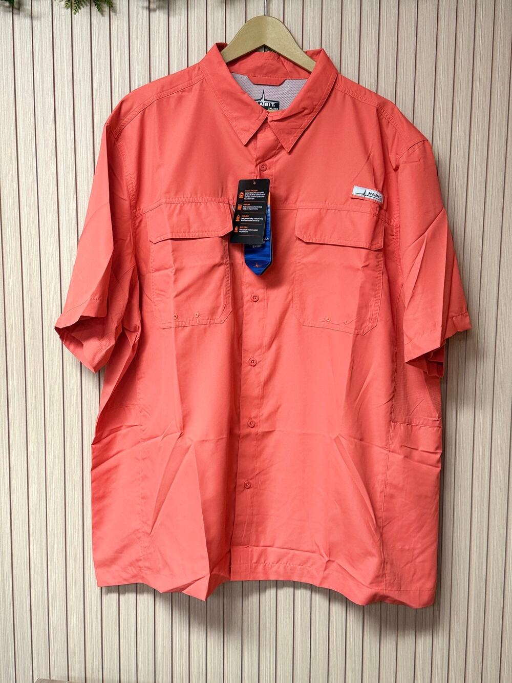Habit Coastal Villa Short Sleeve Fishing Shirt in Coral Size 2XL
